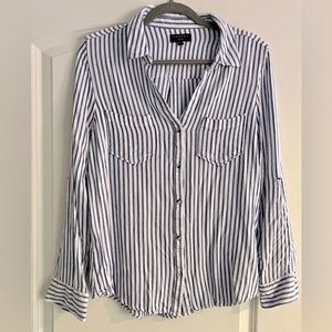 TINSEL Pocket Blue White‎ Stripe Shirt Button Front Long Sleeve Loose Size M